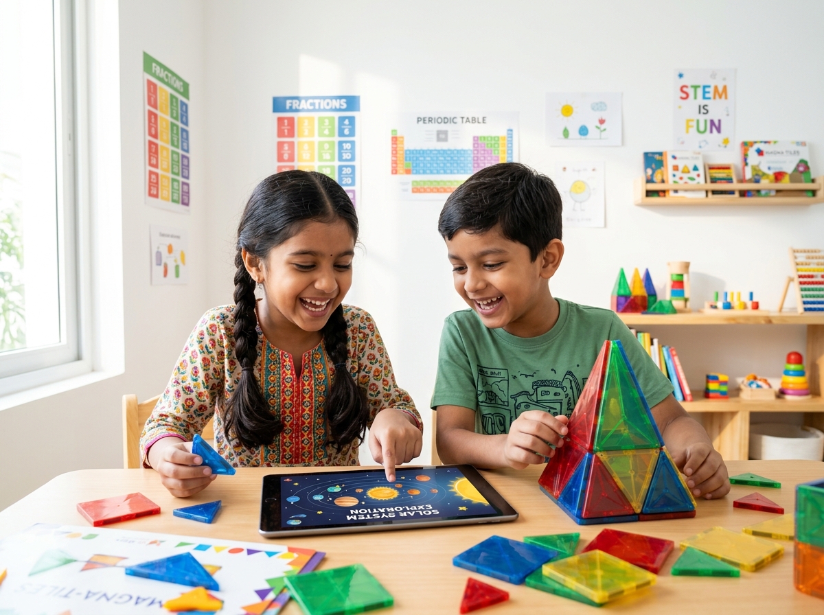 Young learners exploring a new idea together